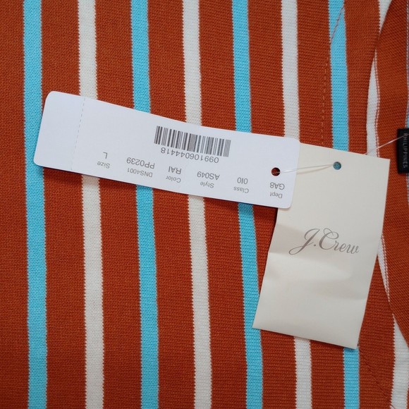 NWT   J Crew Long Sleeve Striped Top Women's Size Large 100% Cotton Orange Blue - Picture 5 of 12